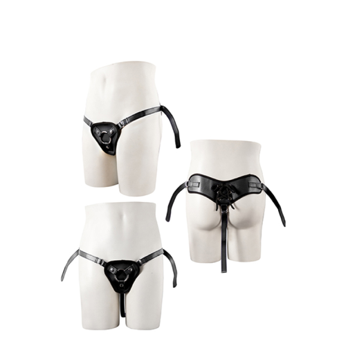 Трусики для стпрапона с 2 кльцами STRAPON BLACK PU HARNESS WITH TWO RINGS