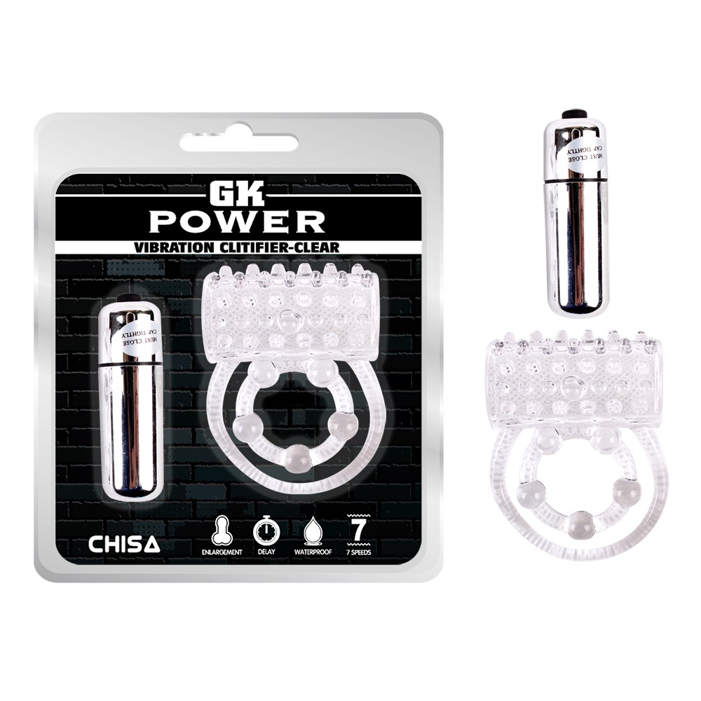 Эрекционное кольцо двойное, с вибрацией Chisa Get Lock, прозрачное