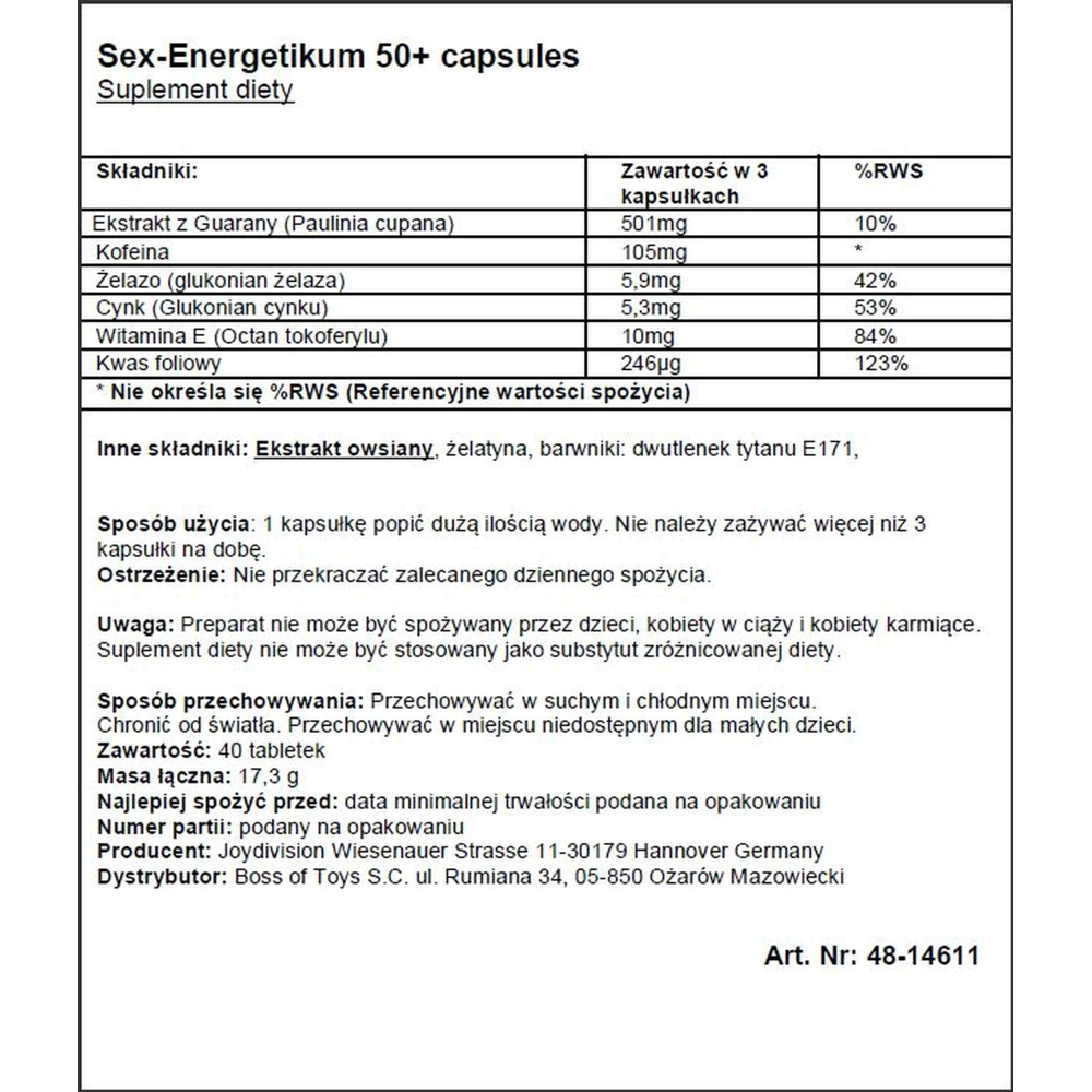 Капсулы EROpharm - Sex Energetikum 50+ (цена за упаковку, 40 капсул)
