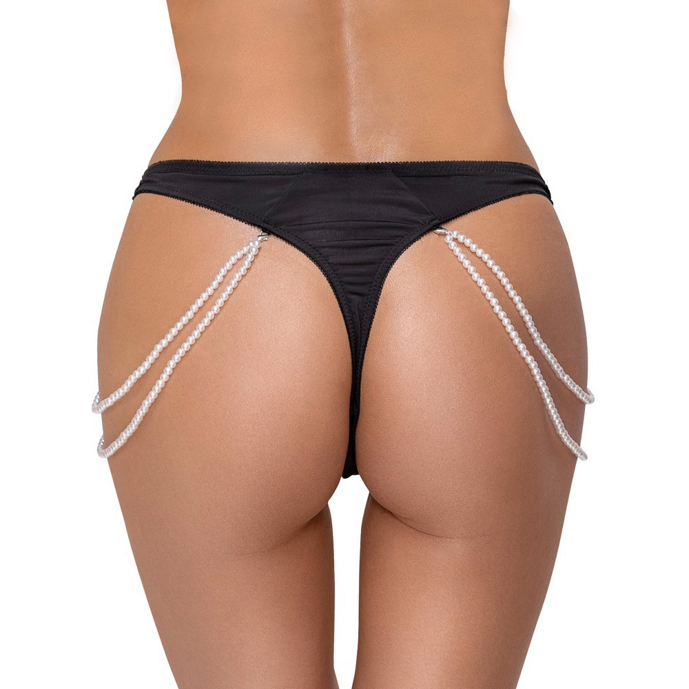 Стринги Cottelli Collection с жемчужными цепочками по бокам, черные, S/M
