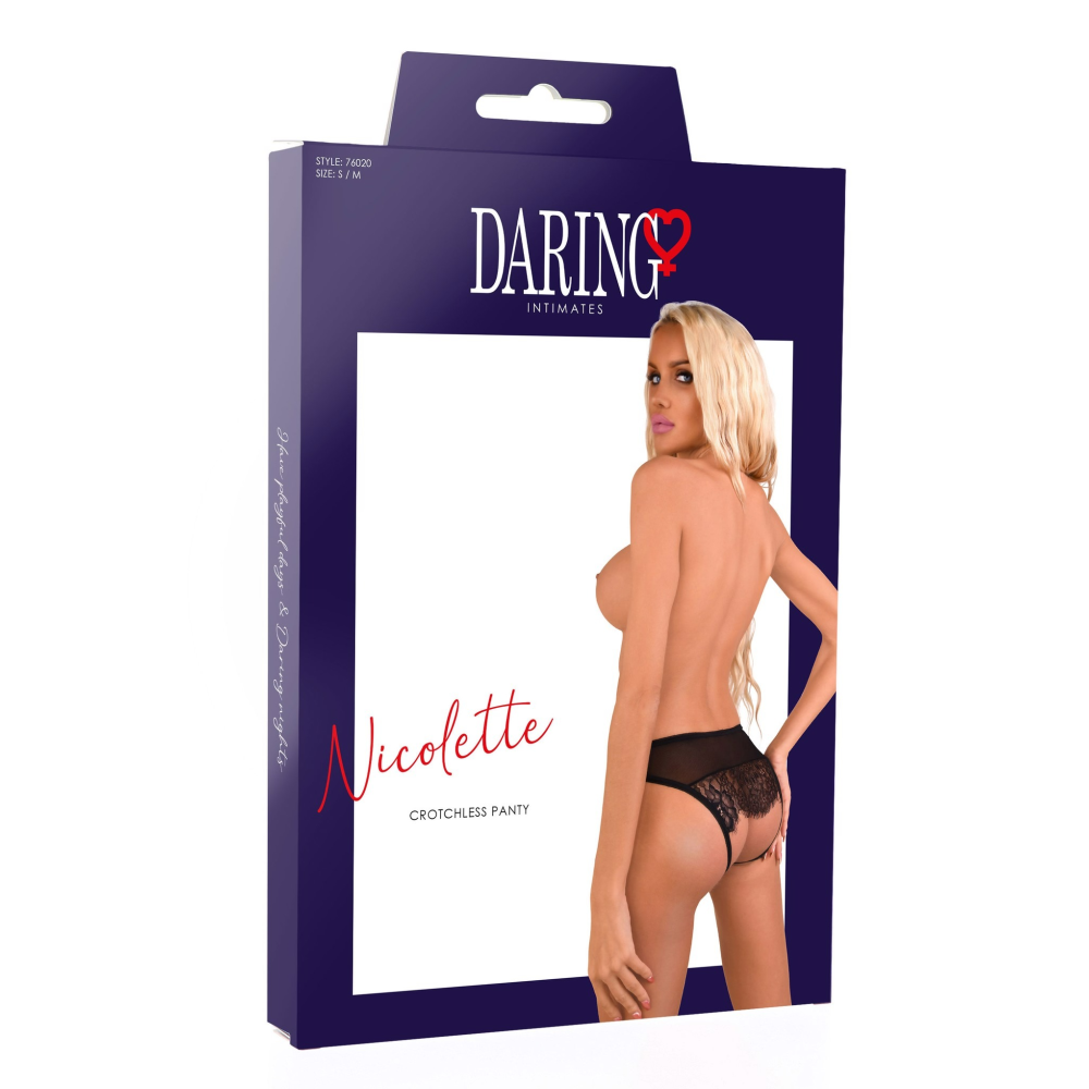 Кружевные трусики с открытой интимной зоной Nicolette Daring Intimates, черные, S/M