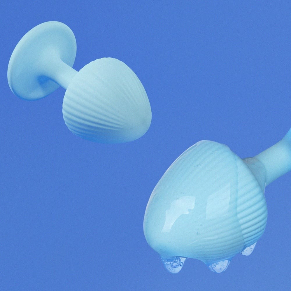 Набор анальных пробок с рельефом UPKO The Mushroom силиконовые, голубые, 3 шт.