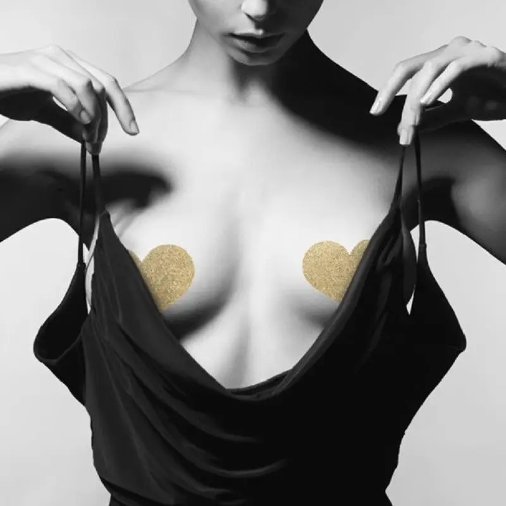 Набор из 2-х пар пестисов в форме сердца NS Novelties Pretty Pasties Glitter Hearts, черный/золотой