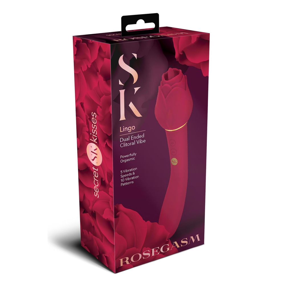 Двойной клиторальный вибратор в виде розы Secret Kisses Rosegasm, красный