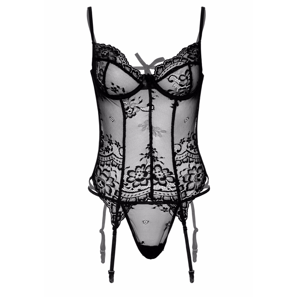 Корсет полупрозрачный Daring Intimates, со стрингами, черный, S/M
