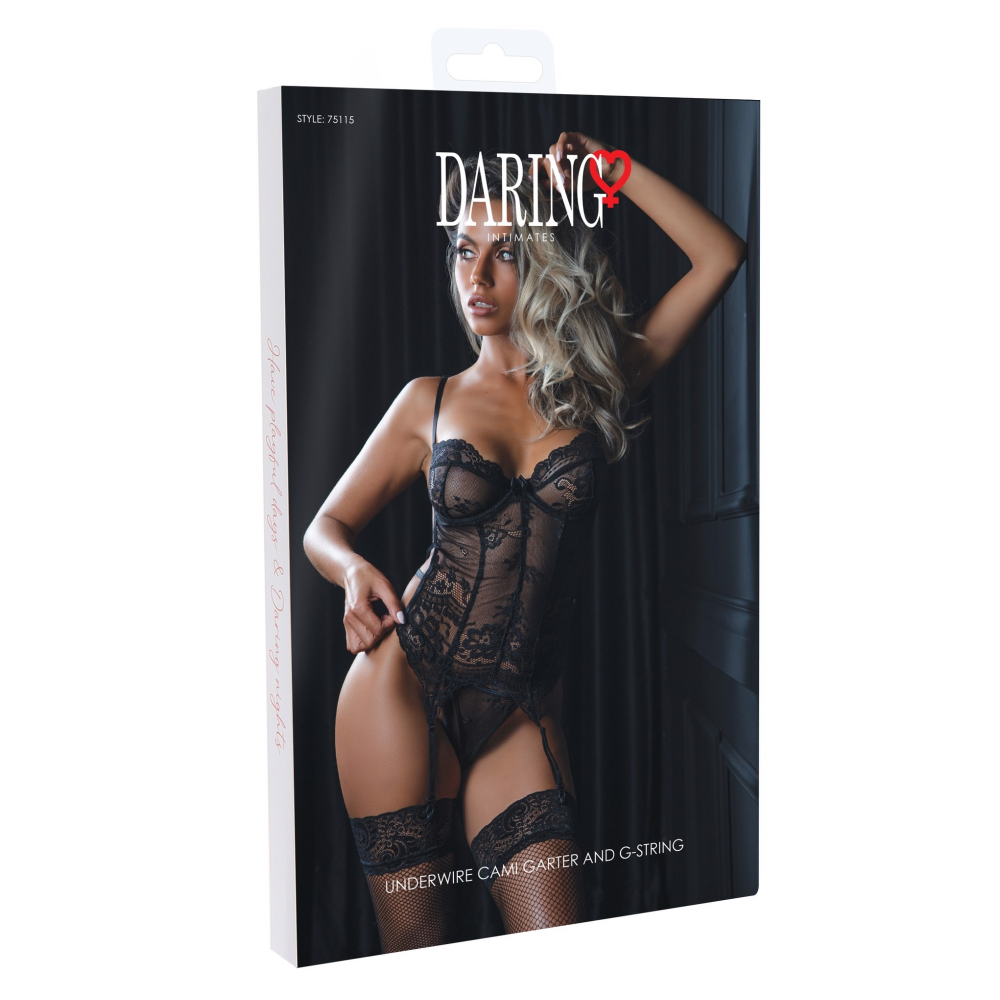 Корсет полупрозрачный Daring Intimates, со стрингами, черный, S/M