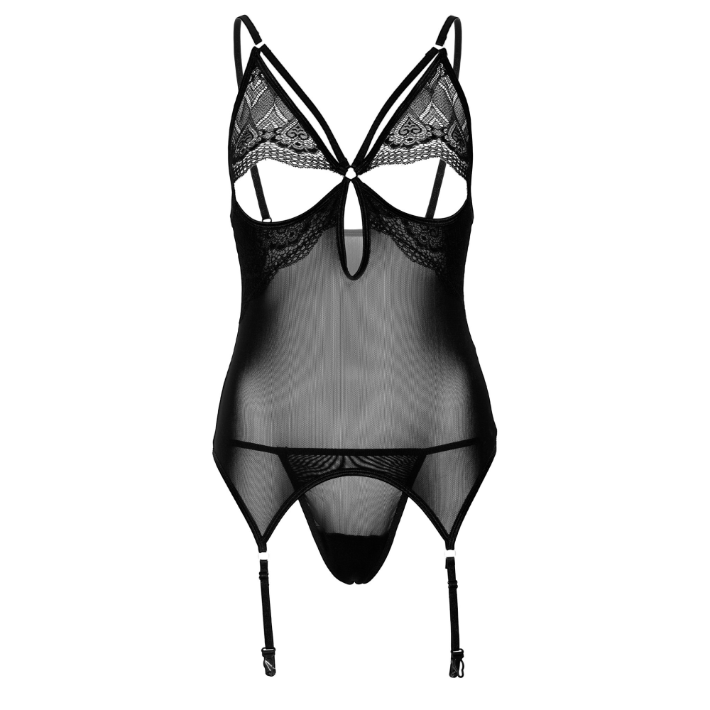 Корсет с подвязками кружевной Daring Intimates Underboob Cami Garter, со стрингами, черный, S/M