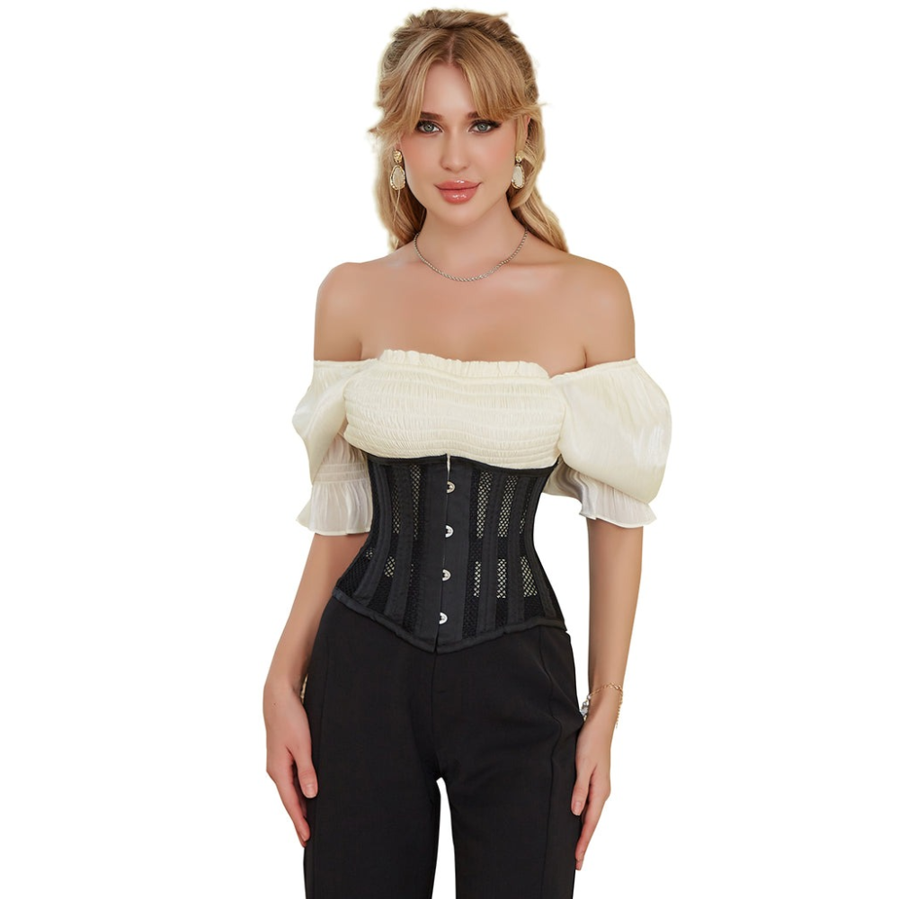 Корсет из сетки Star Night Steel Bones Grid Corsets с крючками и шнуровкой, черный, M (без коробки)