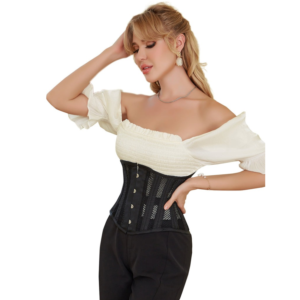 Корсет из сетки Star Night Steel Bones Grid Corsets с крючками и шнуровкой, черный, M (без коробки)