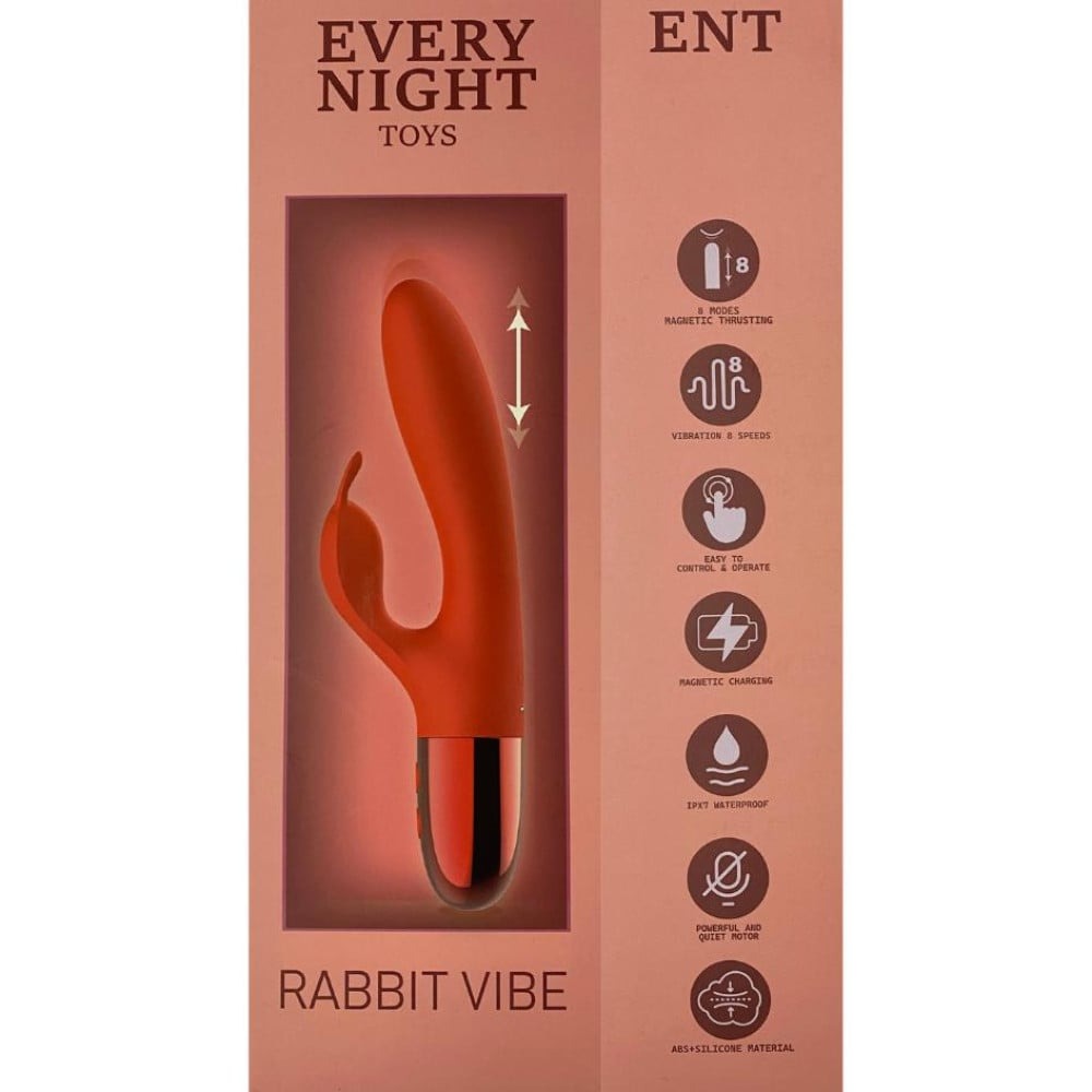 Вибратор кролик Every Night Toys с отростком для стимуляции клитора, красный