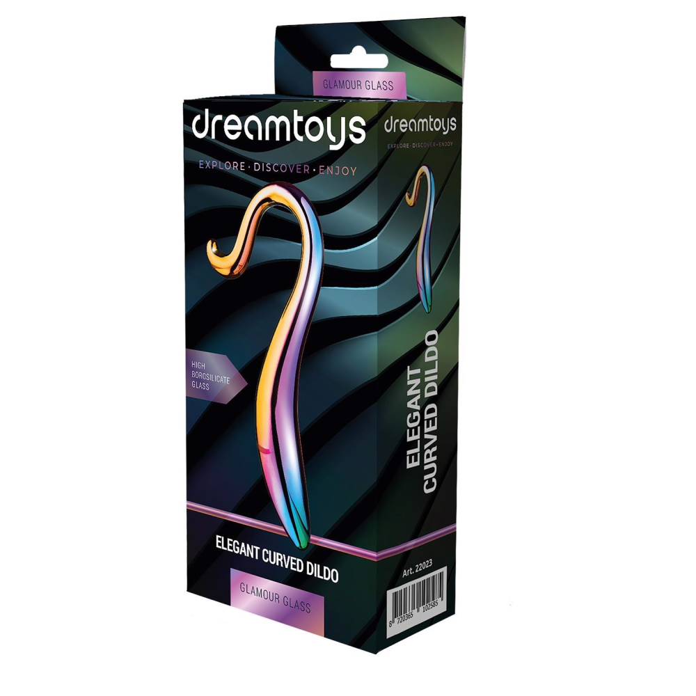Изогнутый стеклянный фаллоимитатор Dream Toys Glamour Glass, разноцветный
