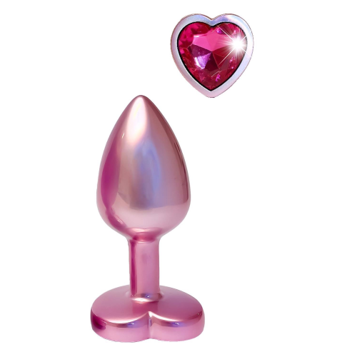 Анальная пробка розовая Dream Toys Gleaming Love с декоративным камнем в виде сердца, S