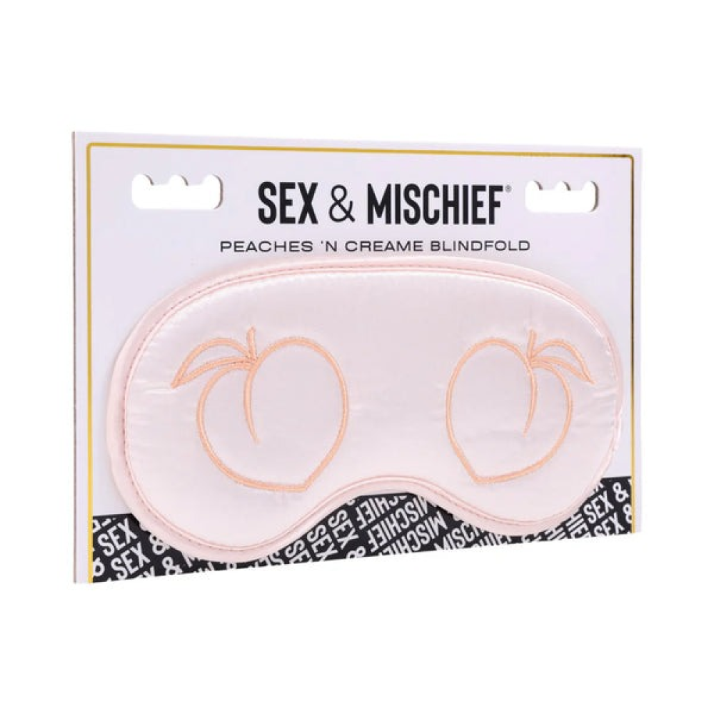 Повязка на глаза кремовая Sex & Mischief с вышивкой в виде персиков