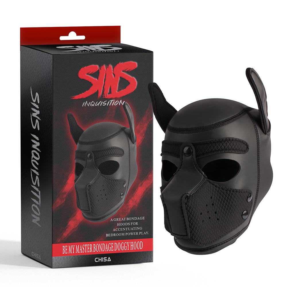 БДСМ маска собаки Chisa Sins Be My Master Bondage Puppy Hood, передняя часть отстегивается, черная