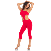 Комбинезон с открытыми плечом Pink Lipstick One Shoulder Cropped Catsuit, красный, S/M