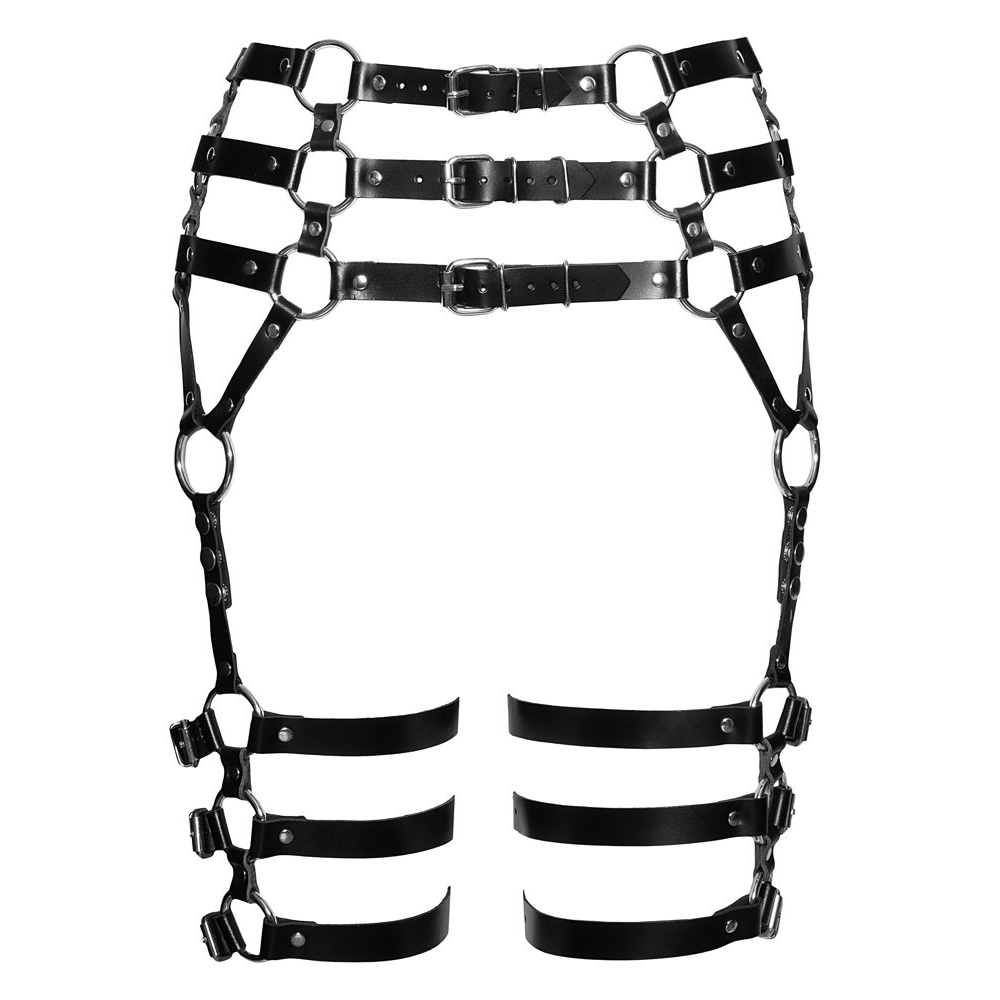 Пояс-гартеры кожаные ZADO FETISH с серебристой фурнитурой, черный, S/L