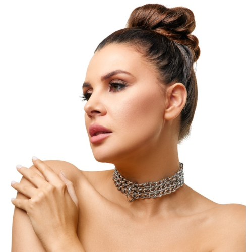Черный кожаный ошейник Zado FETISH с металлическими цепочками