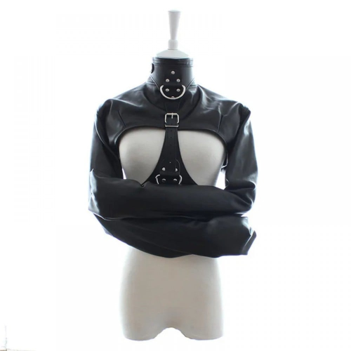 Бондажная смирительная рубашка, экокожа, черная, One Size