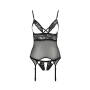 Корсет с открытой грудью Passion DIABOLINA CORSET L/XL, black, пажи, трусики, полупрозрачный