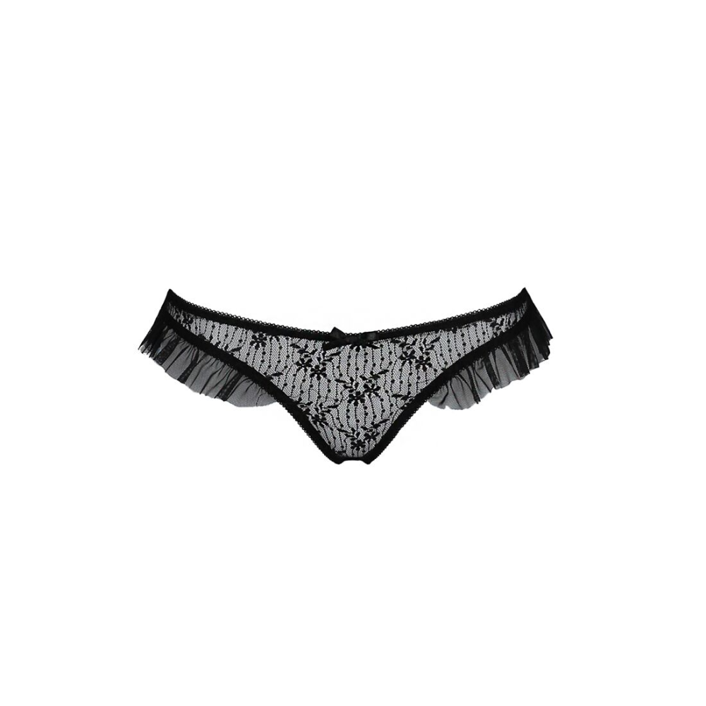 Трусики с оборками Passion Exclusive DONIA THONG XXL/XXXL, black