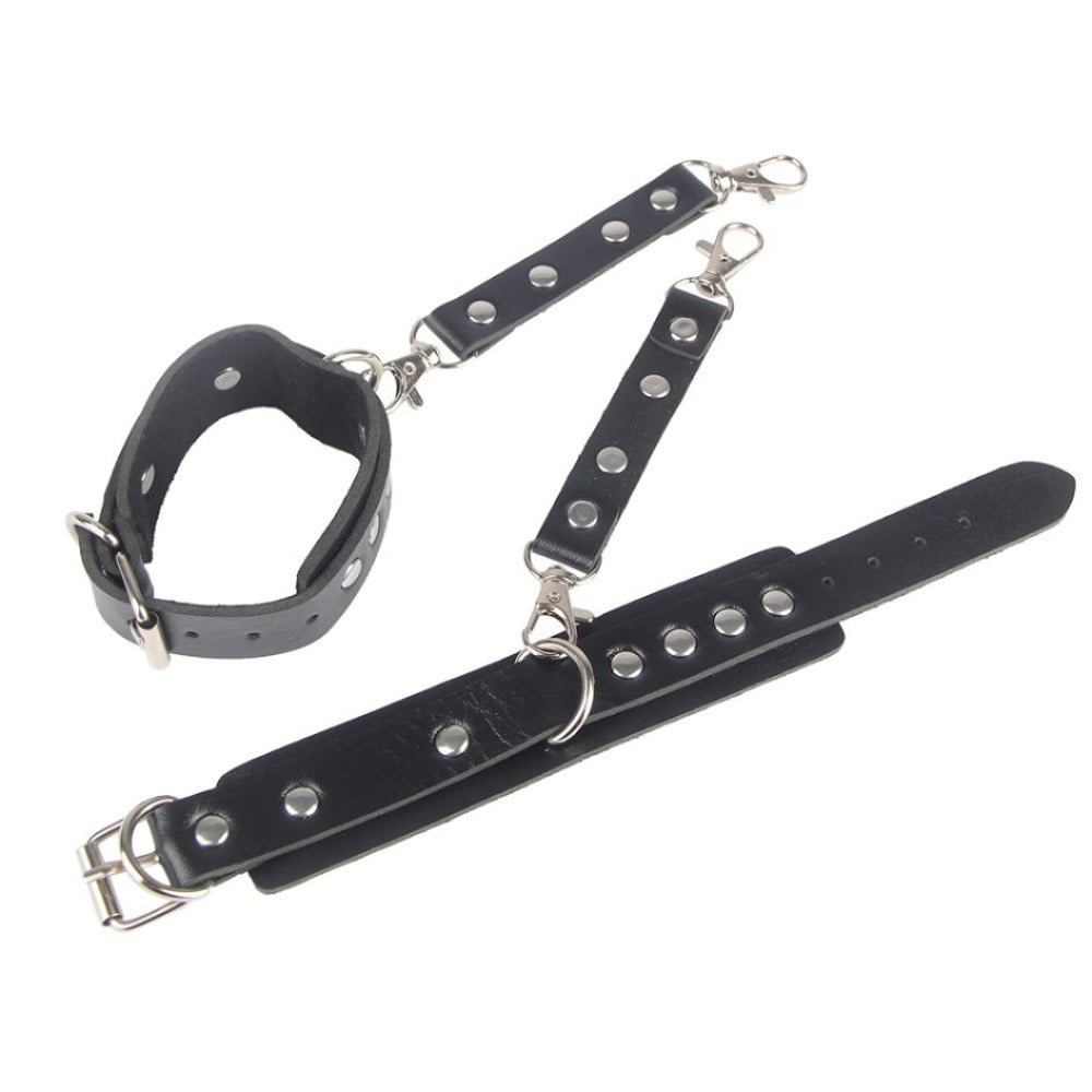 Гартеры с наручниками Star Night Sexy Bondage из экокожи, черные, One Size