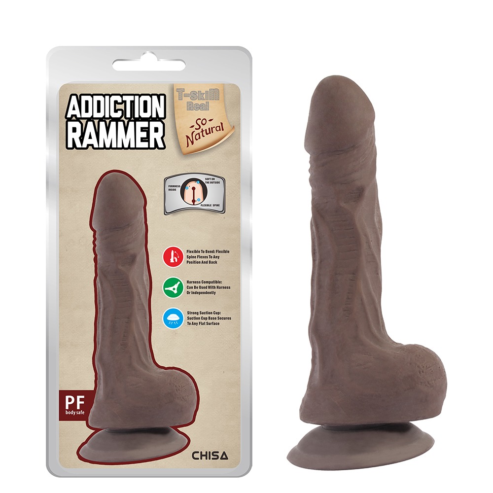 Фаломитатор реалистичный с мошонкой Chisa T-skin ReaL Addiction Rammer коричневый, 19 см.