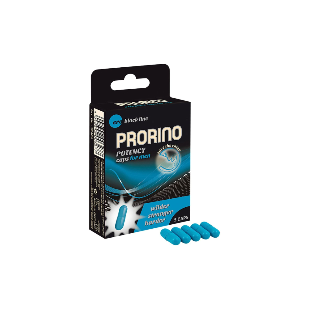 Возбуждающие капсулы для мужчин ERO PRORINO black line Potency,(цена за 5 капсул в упаковке)