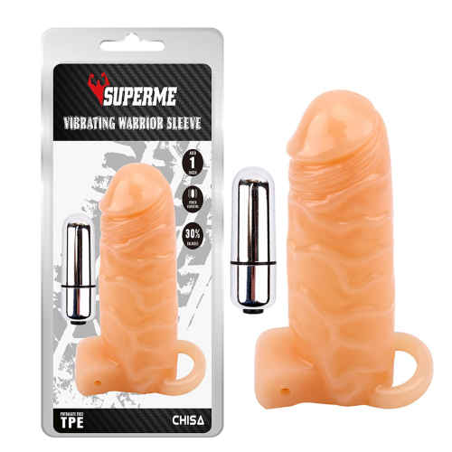 Насадка на член увеличивающая Chisa Superme Vibrating Warrior Sleeve реалистичная, с вибропулей