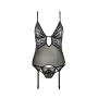 Корсет с декольте Passion ERZA CORSET L/XL, black, пажи, трусики, полупрозрачный