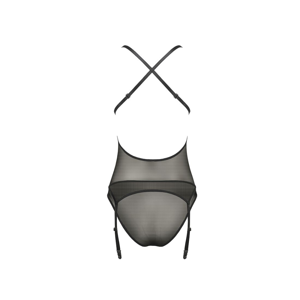 Корсет с декольте Passion ERZA CORSET L/XL, black, пажи, трусики, полупрозрачный