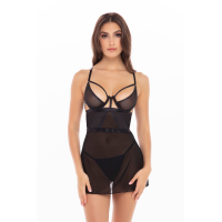 Прозрачный пеньюар с трусиками 2PC BONDAGE STRAPPING CHEMISE SET BLACK, S/M
