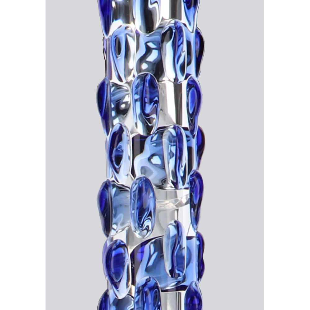 Фаллоимитатор стеклянный с рельефом Diamond Dazzler прозрачный с голубым, 18 см х 3.5 см