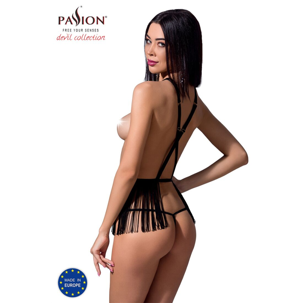 Комплект белья Passion Exclusive INDRA SET OpenBra XXL/XXXL, black, стринги, портупея с бахромой
