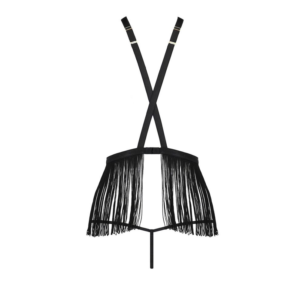 Комплект белья Passion Exclusive INDRA SET OpenBra XXL/XXXL, black, стринги, портупея с бахромой