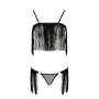 Комплект белья Passion Exclusive KASSANDRA SET OpenBra 2XL/3XL, black, лиф из бахромы, трусики-юбка
