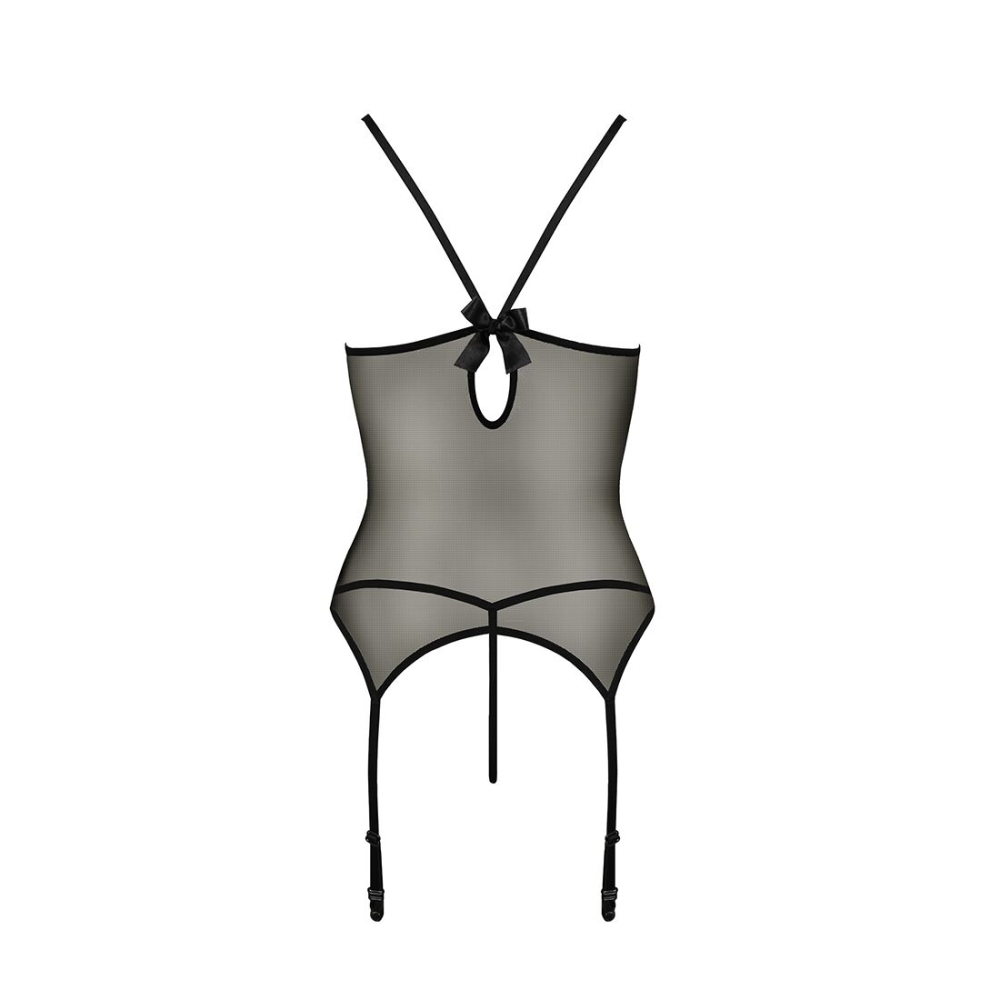 Корсет с пажами Passion MELANIA CORSET L/XL, black, трусики, полупрозрачный