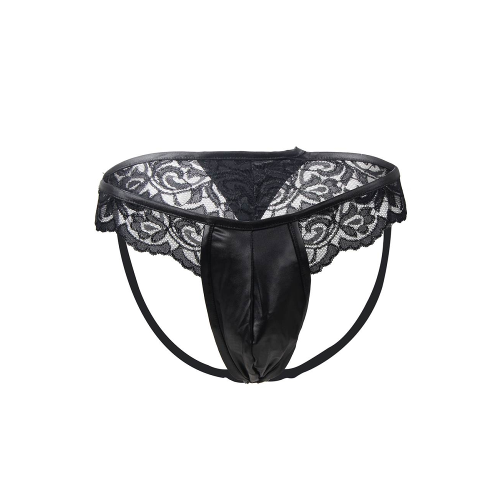 Сексуальные мужские трусы Star Night из экокожи с кружевом, черные, XS