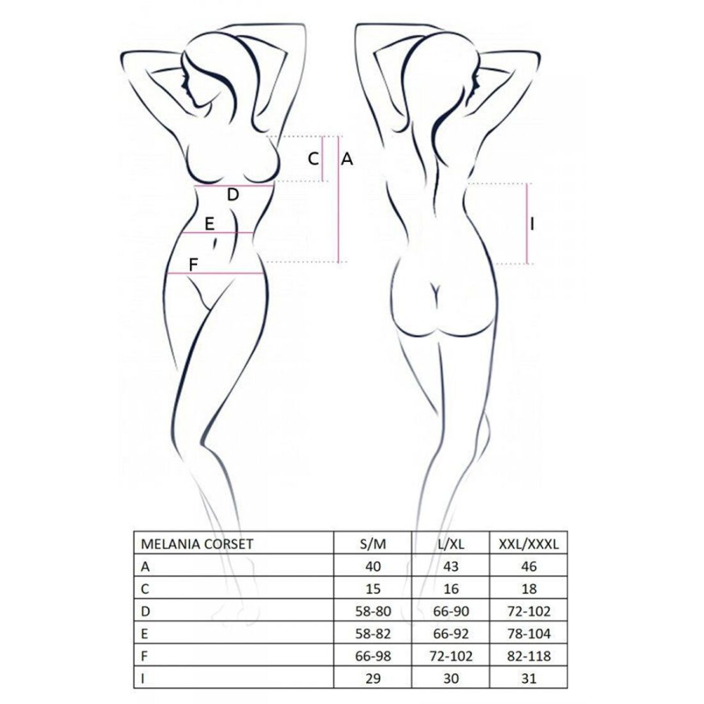 Корсет с пажами Passion MELANIA CORSET XXL/XXXL, black, трусики, полупрозрачный