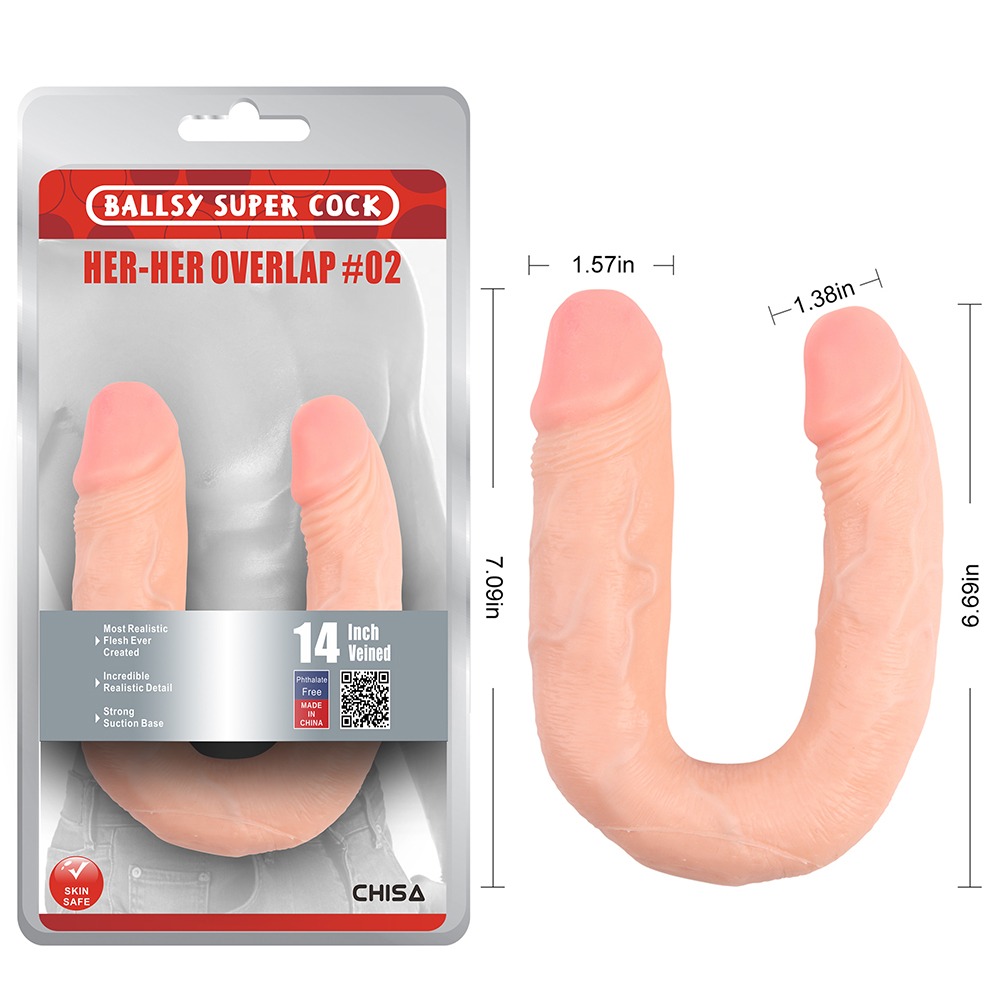 Фаллоимитатор двойной Chisa Ballsy Super Cock Her-Her Overlap #02, бежевый