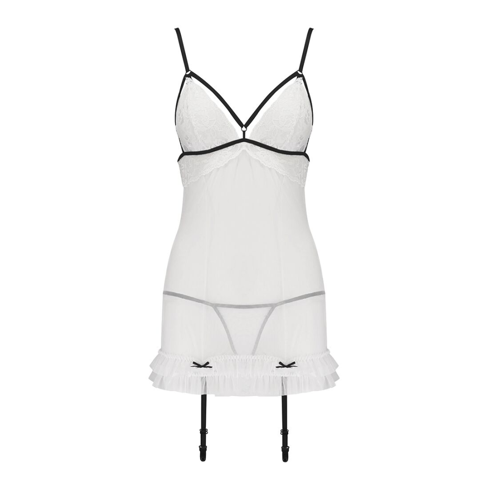 Сорочка прозрачная с пажами Passion ORIHIME CHEMISE L/XL, white, трусики, стрэпы