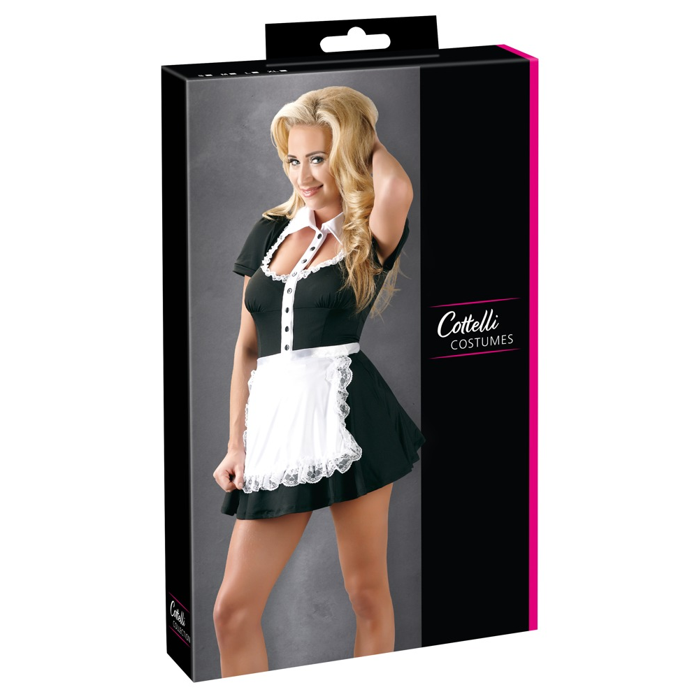 Костюм горничной Cottelli Collection Waitress Set с воротником и кружевным фартухом, черно-белый, S