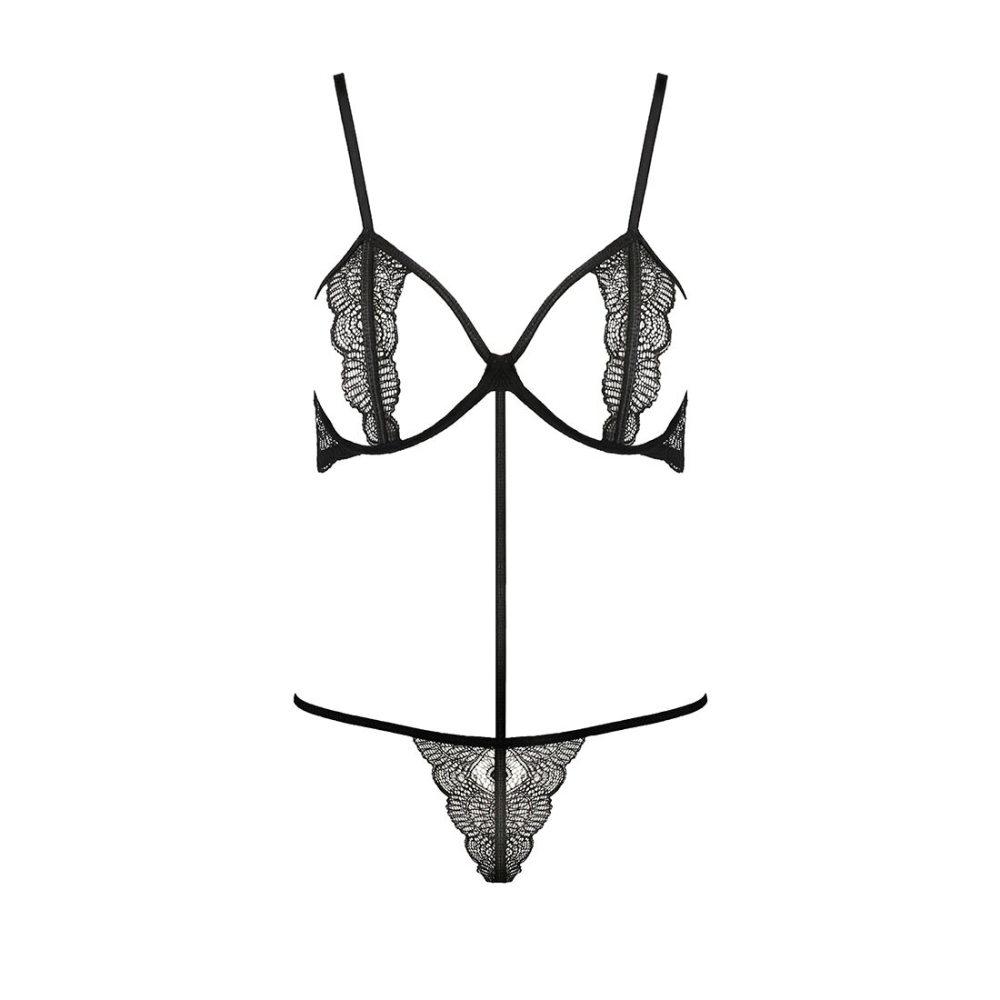 Комплект белья Passion Exclusive QUENTRIS BIKINI XXL/XXXL, black, стринги и полуоткрытый лиф