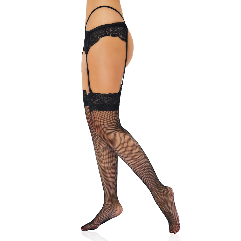 Чулки в мелкую сеточку Daring Intimates, с кружевом, черные