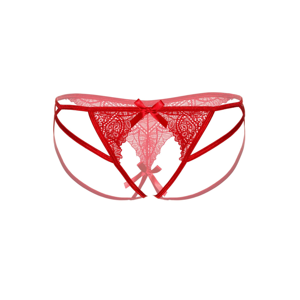 Кружевные трусики с бантиком и открытой интимной зоной Naomi Daring Intimates, красные, S/M
