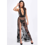 Платье длинное Divinity F312 Noir Handmade, с глубоким декольте, черное, размер S