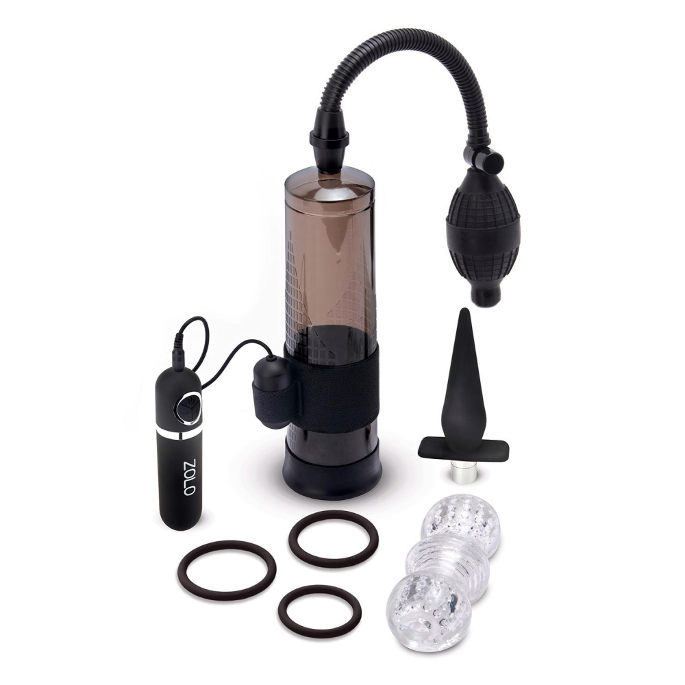 Помпа для пениса Zolo Ultimate Performance Set включающая в себя набор из 6 предметов, черный