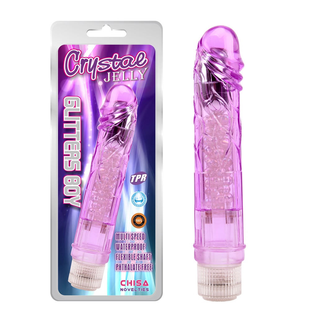 Прозрачный реалистичный вибратор Chisa Crystal Jellie на батарейках, фиолетовый