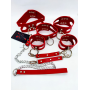 Ошейник с поводком и наручниками Candy Hero "Fet 25" RED, экокожа, ручная работа