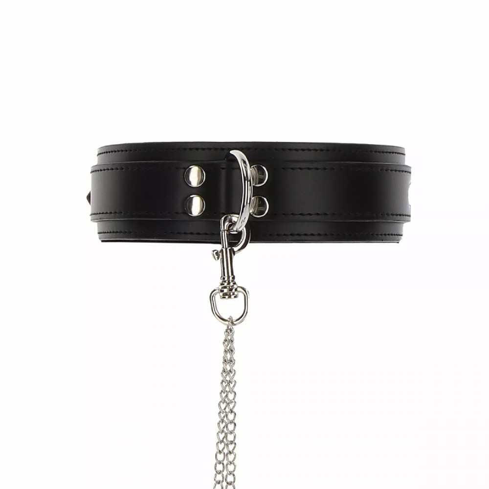 Широкий ошейник с наручниками и цепью Taboom Luxury Bondage Essentials, черный