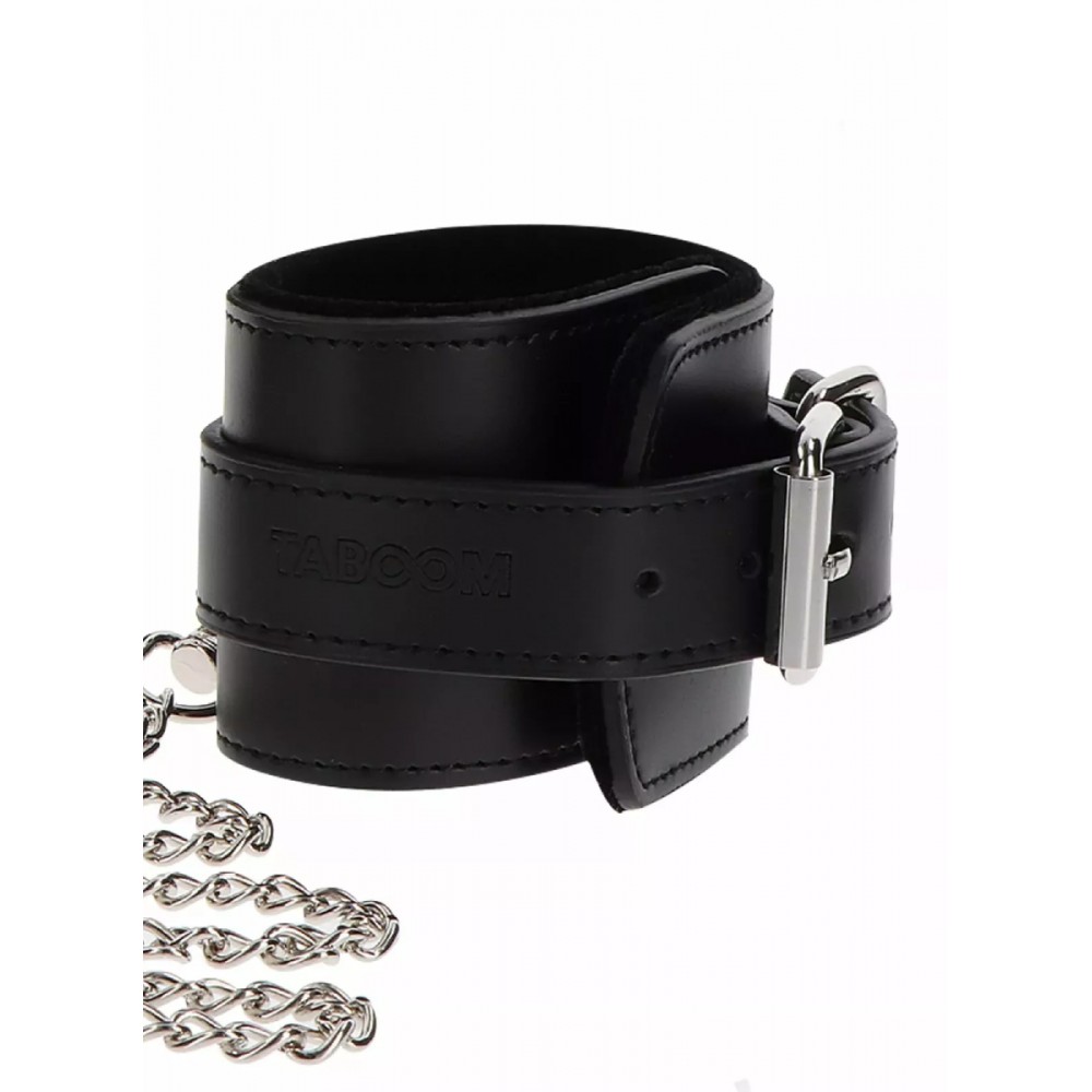 Широкий ошейник с наручниками и цепью Taboom Luxury Bondage Essentials, черный